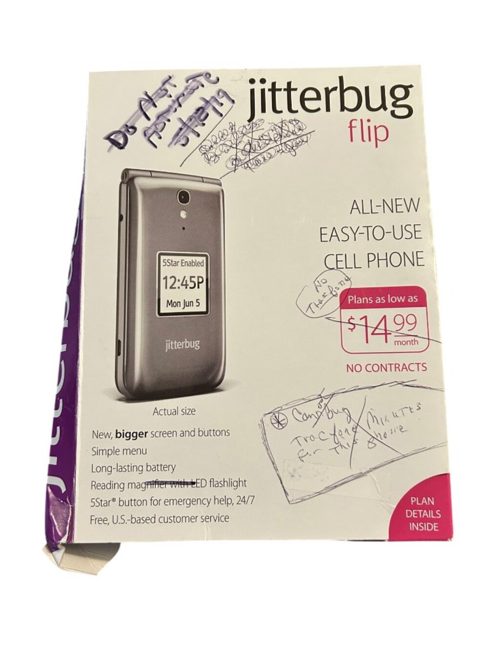 Jitterbug Flip Silver Easy-To-Use Cell Phone W/ Charger & Box - No Contracts